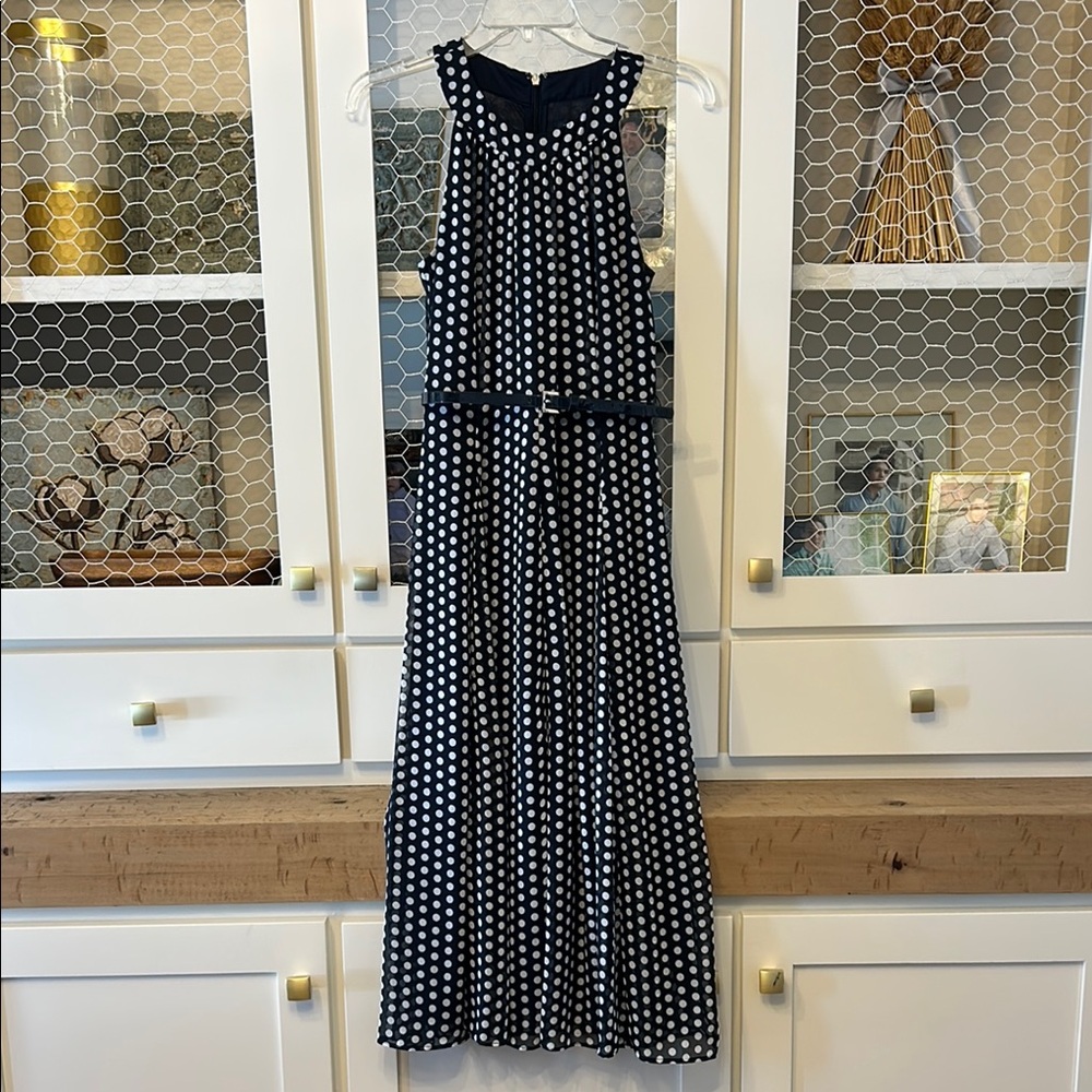 Tommy Hilfiger Navy and White Ruffled Maxi Sundress with Halter Neckline